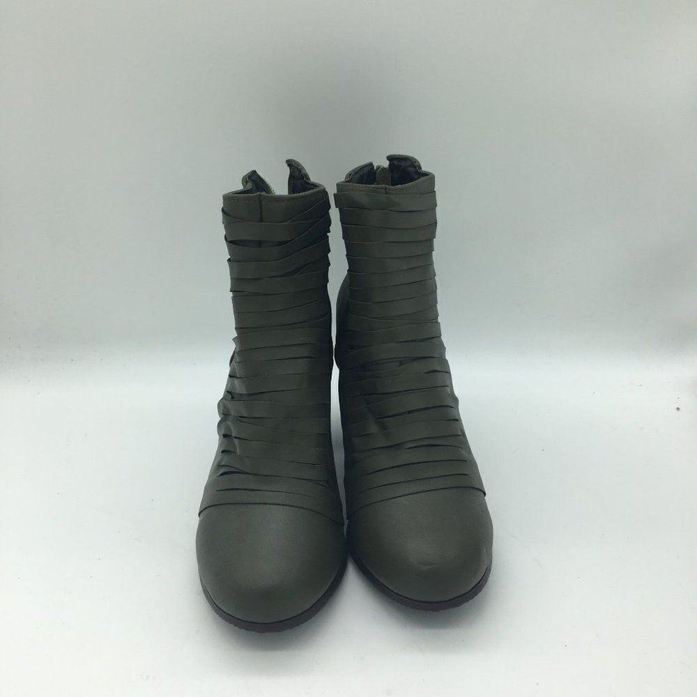 Black Chunky Mid Heels Round Toe Slip On Ankle Boots With Zipper